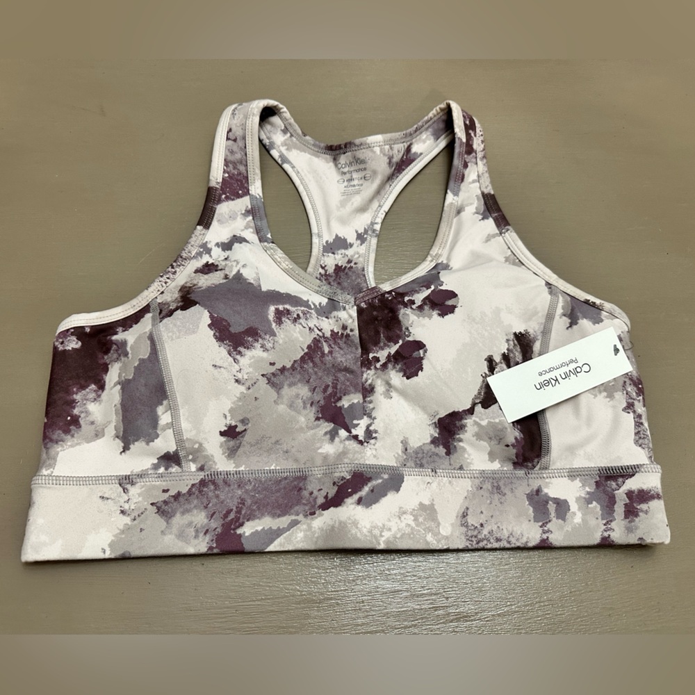 Calvin Klein Performance Racerback Sports Bra Size XL Purple Dye Print New